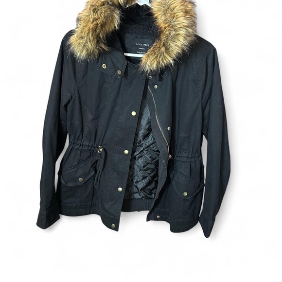 Love Tree Hooded Jacket w/ Faux Fur Trim | Black | Medium - Picture 5 of 8